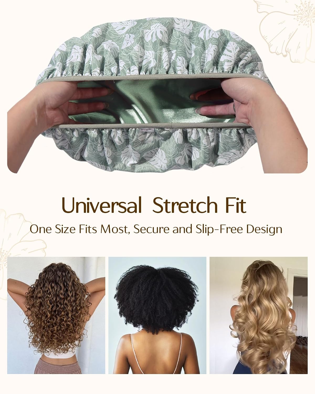 Yanibest Frizz Free Satin Lined Shower Cap with Soft Elastic Band