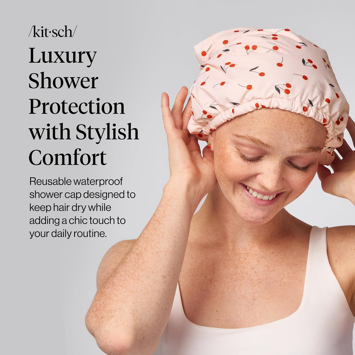 Kitsch Luxury Large Shower Cap for Women - Cherry Print