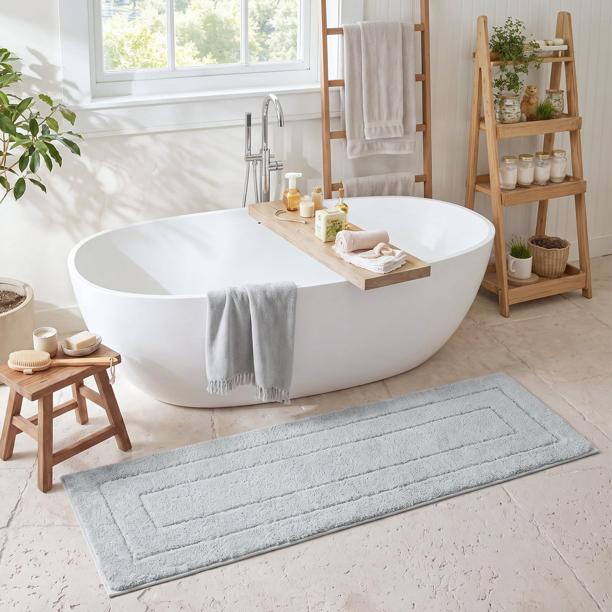 GRANNY SAYS Blue Bathroom Rug 16" x 24", Non-Slip Microfiber Bath Mat
