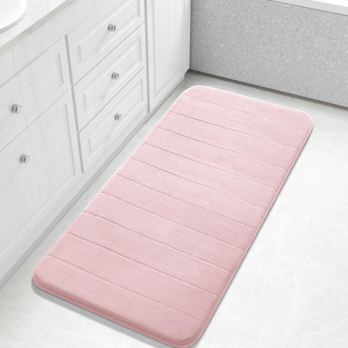 Yimobra Memory Foam Bath Mat, Super Soft Absorbent Bathroom Rug Non Slip 31.5x20 Inch, Quick Dry, Machine Washable Floor Carpet for Tub Shower, Home Decor Accessories, Beige