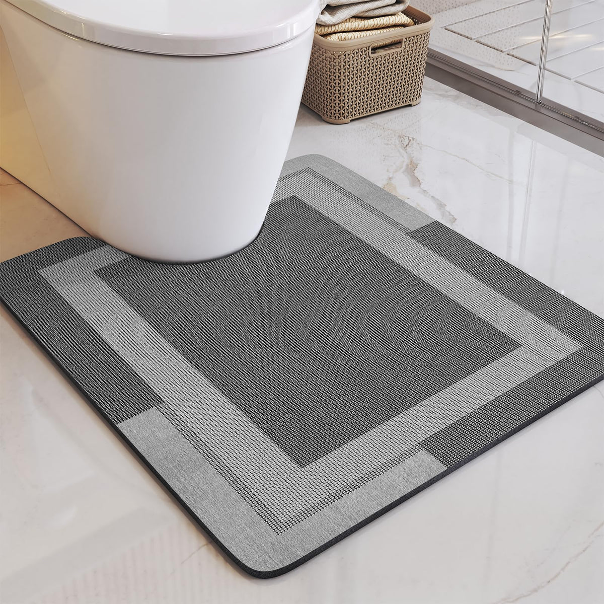 YDKGL Non Slip Bath Mat Thin Bathroom Rugs Fit Under Door Grey 16"x 24"