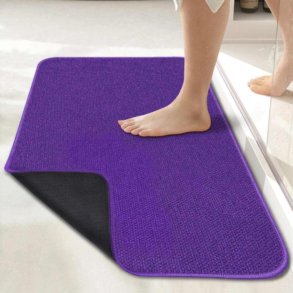 Bath Mat,Ultra Thin Bathroom Rugs,Rubber Bath Mats for Bathroom,No Slip Bath Rugs,Quick Dry,Machine Washable,Low Pile,Absorbent,Shower Outside,Sink,Home Decor Accessories.Blue,1'5"x2'3"(17x27inch)