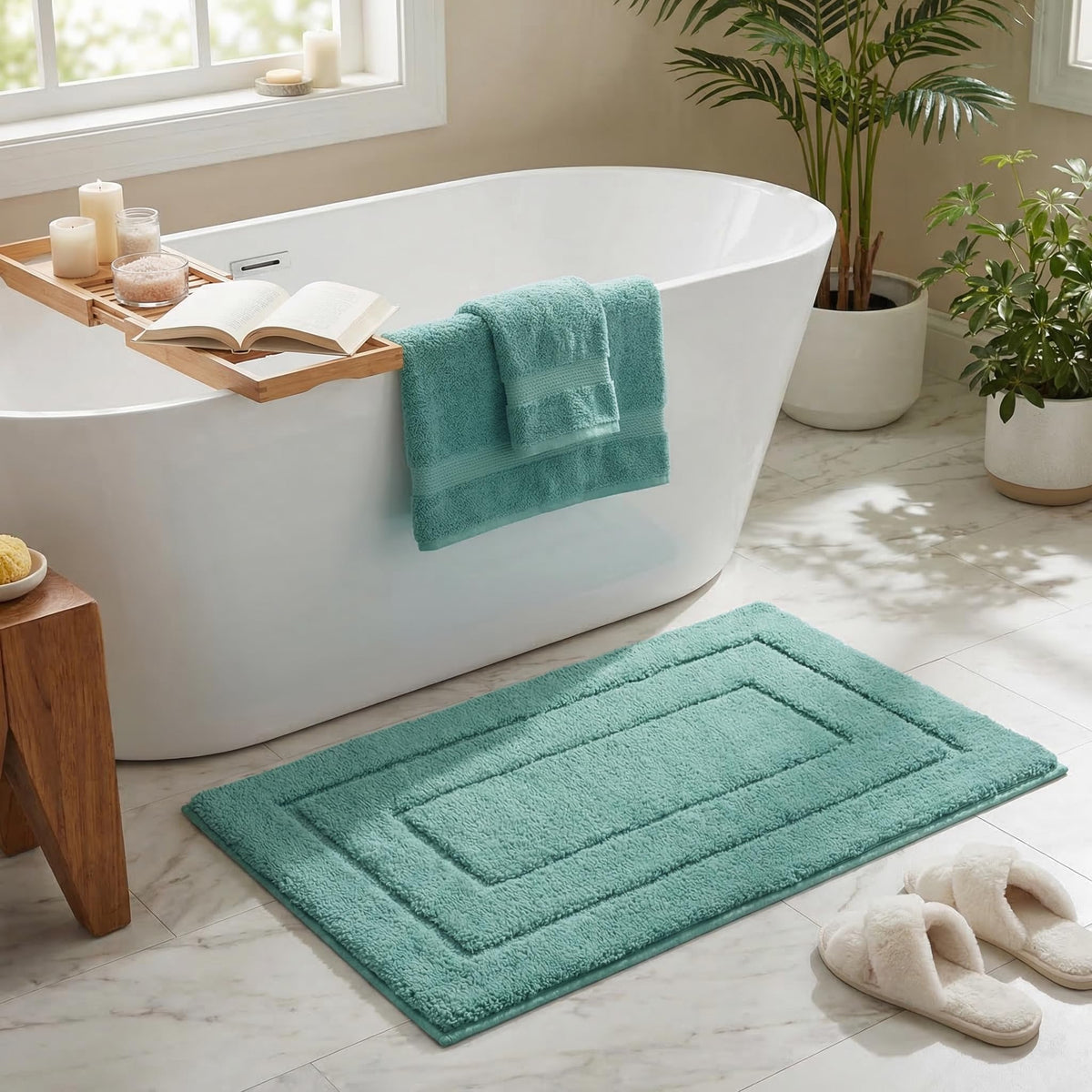 GRANNY SAYS Blue Bathroom Rug 16" x 24", Non-Slip Microfiber Bath Mat