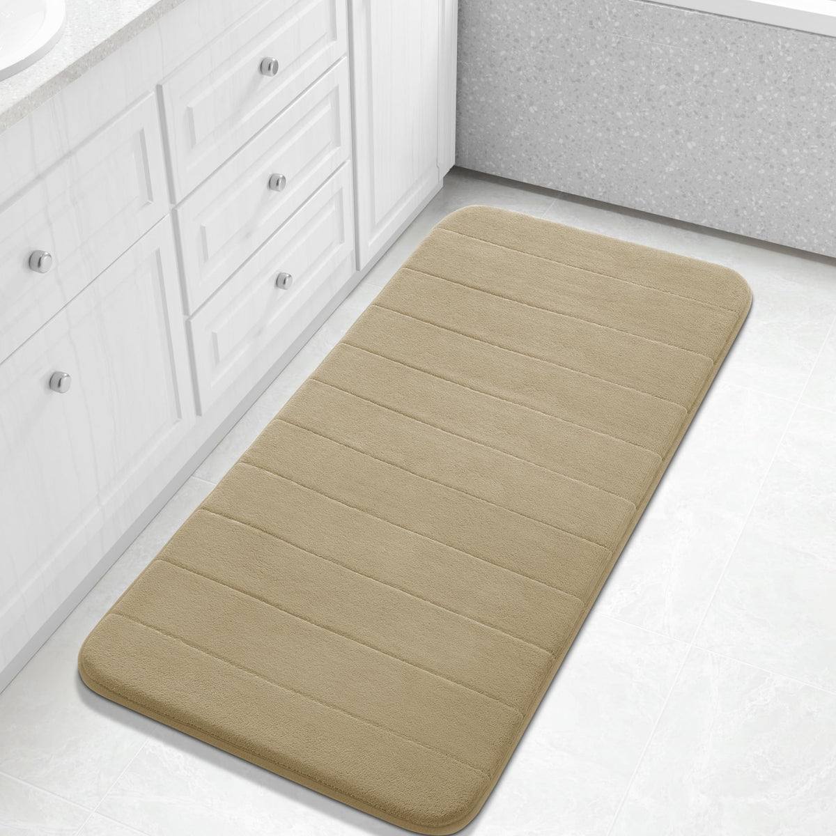 Yimobra Memory Foam Bath Mat, Super Soft Absorbent Bathroom Rug Non Slip 31.5x20 Inch, Quick Dry, Machine Washable Floor Carpet for Tub Shower, Home Decor Accessories, Beige