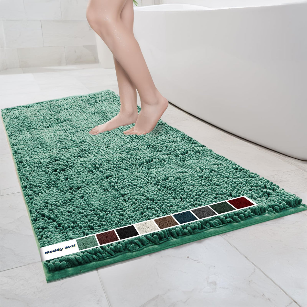 Muddy Mat Chenille Bathroom Rugs Quick Dry Microfiber Mats Non Slip Washable, Extra Thick, Soft and Highly Absorbent Bath Mats for Bathroom, Kitchen, and Shower Floor - Grey Medium 30"X19"