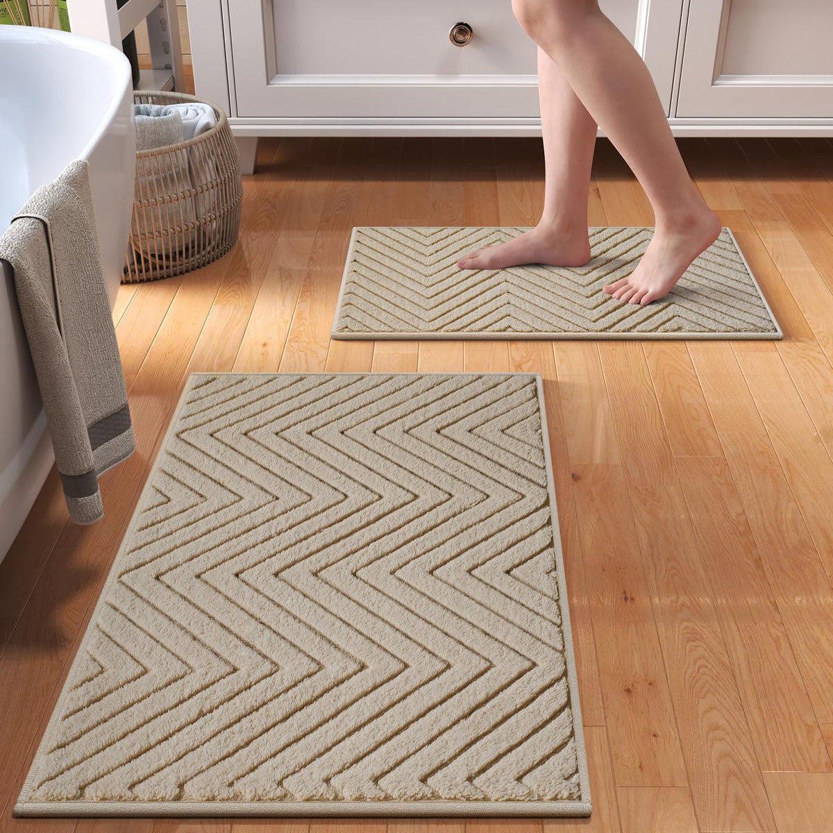 Bathroom Rugs Sets, Thin Non Slip Bath Mat Browm 16"x24"-2 Piece