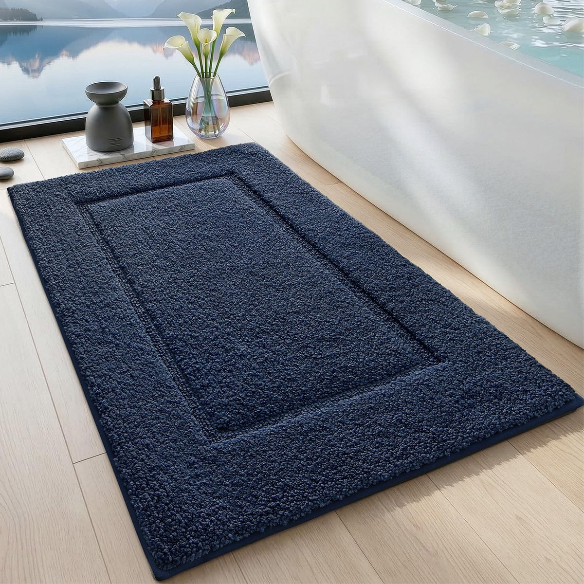 DEXI Bath Mat 24x16, Soft Absorbent Bathroom Rugs Non Slip, White