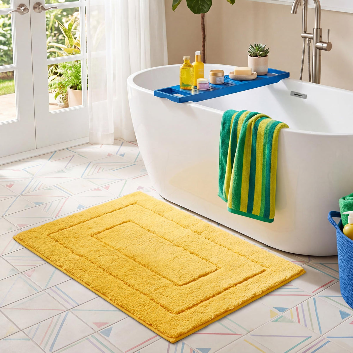 GRANNY SAYS Blue Bathroom Rug 16" x 24", Non-Slip Microfiber Bath Mat