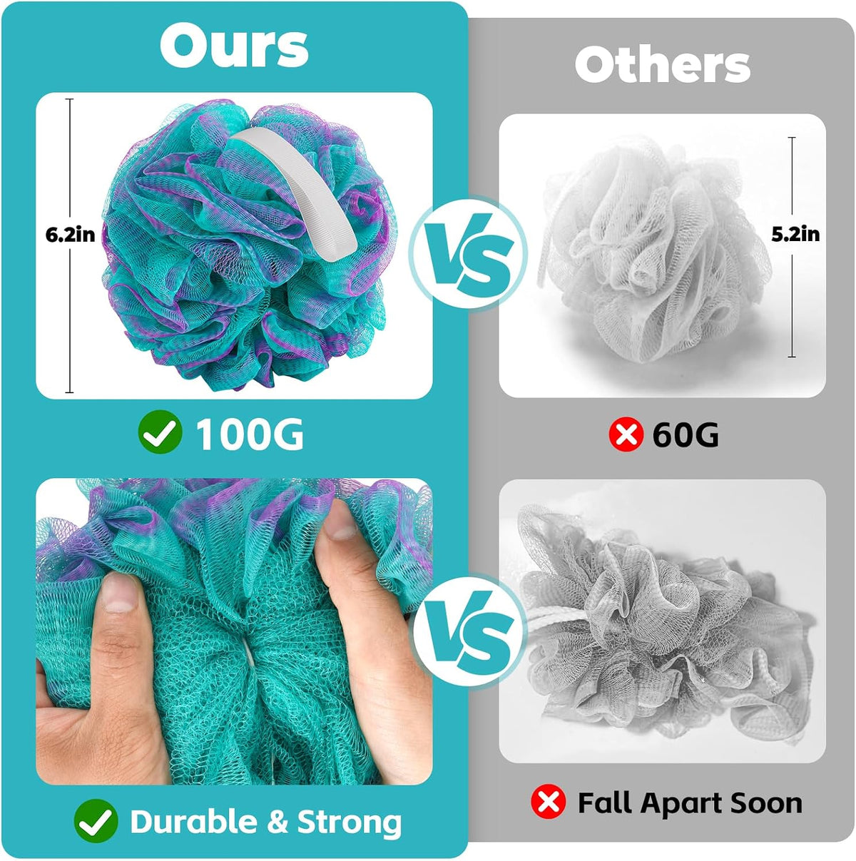 6Pack 100g XXL Large Loofah,Bath Sponge