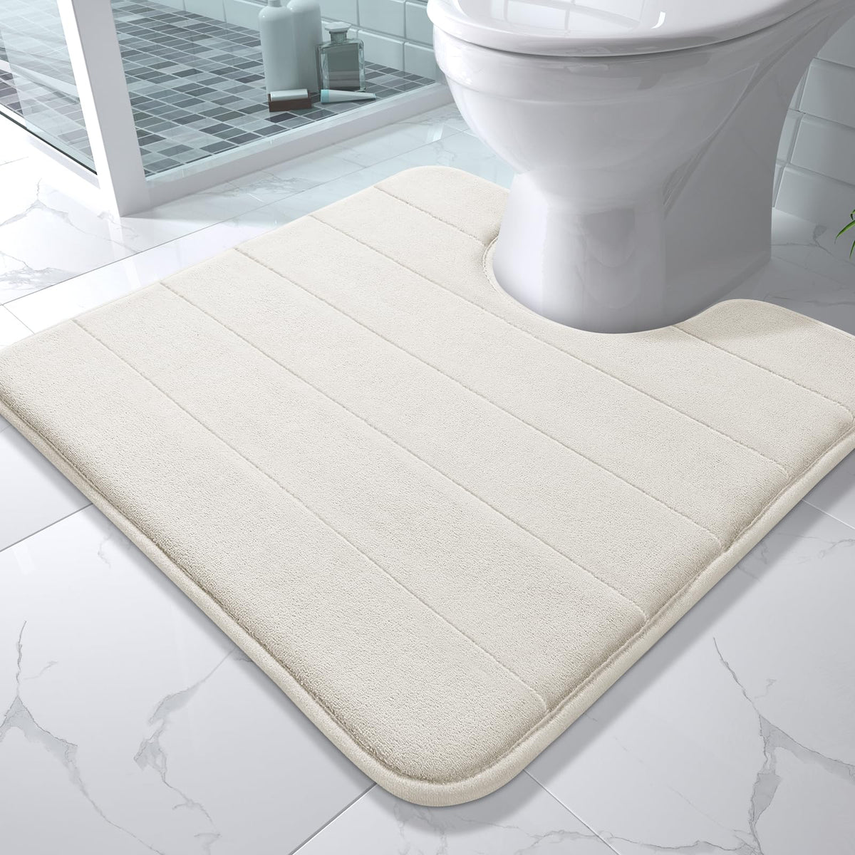 Yimobra Memory Foam Bath Mat, Super Soft Absorbent Bathroom Rug Non Slip 31.5x20 Inch, Quick Dry, Machine Washable Floor Carpet for Tub Shower, Home Decor Accessories, Beige