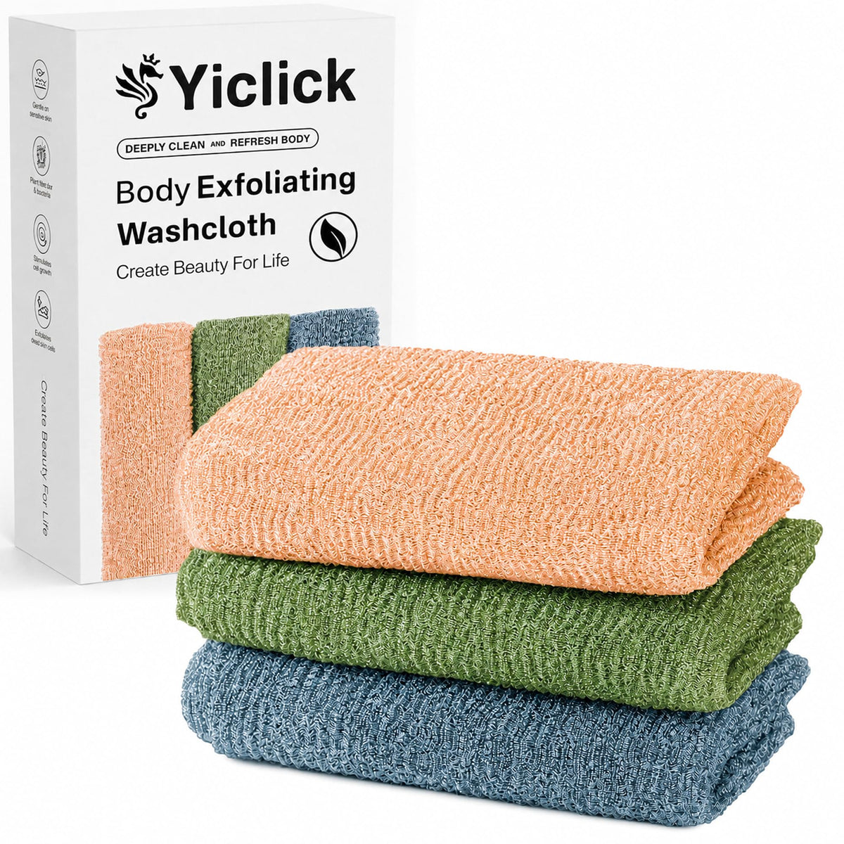 Yiclick Exfoliating Washcloth Towel, Japanese Exfoliating Wash Cloth, Korean Body Scrubber Exfoliator, Back Scrubber Washer for Shower Bath, Body Scrub African Net Sponge Loofah Luffa (Colors)