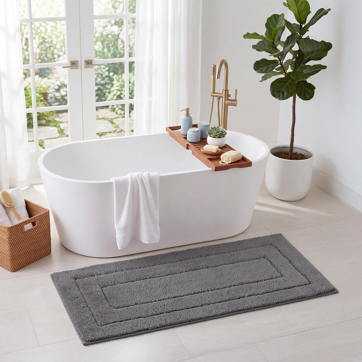 GRANNY SAYS Blue Bathroom Rug 16" x 24", Non-Slip Microfiber Bath Mat