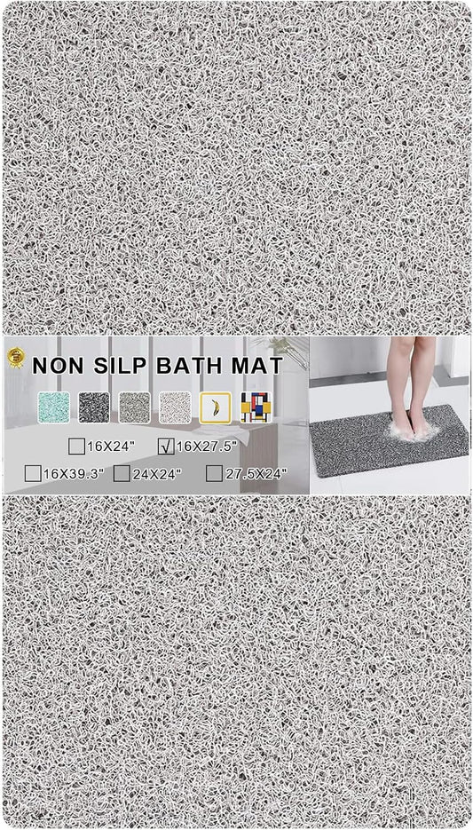 Nonslip Bathtub Mat, Anti Slip Bath Mat 0.6" Extra Thick, Quick Dry Bath Tub Anti Slip Shower Mat, Loofah Non-Slip Bath Mat for Tub Bathroom Pool Kitchen Entryway Home Hotel(Light Gray 16x27)