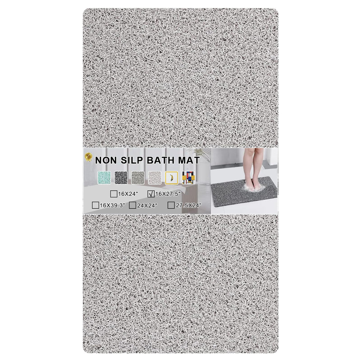 Nonslip Bathtub Mat, Anti Slip Bath Mat 0.6" Extra Thick, Quick Dry Bath Tub Anti Slip Shower Mat, Loofah Non-Slip Bath Mat for Tub Bathroom Pool Kitchen Entryway Home Hotel(Light Gray 16x27)