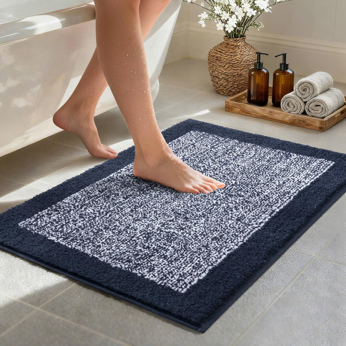 Long 2x4 Ft (48''x24'') Bathroom Rugs, Non Slip Washable Bath Mat Grey