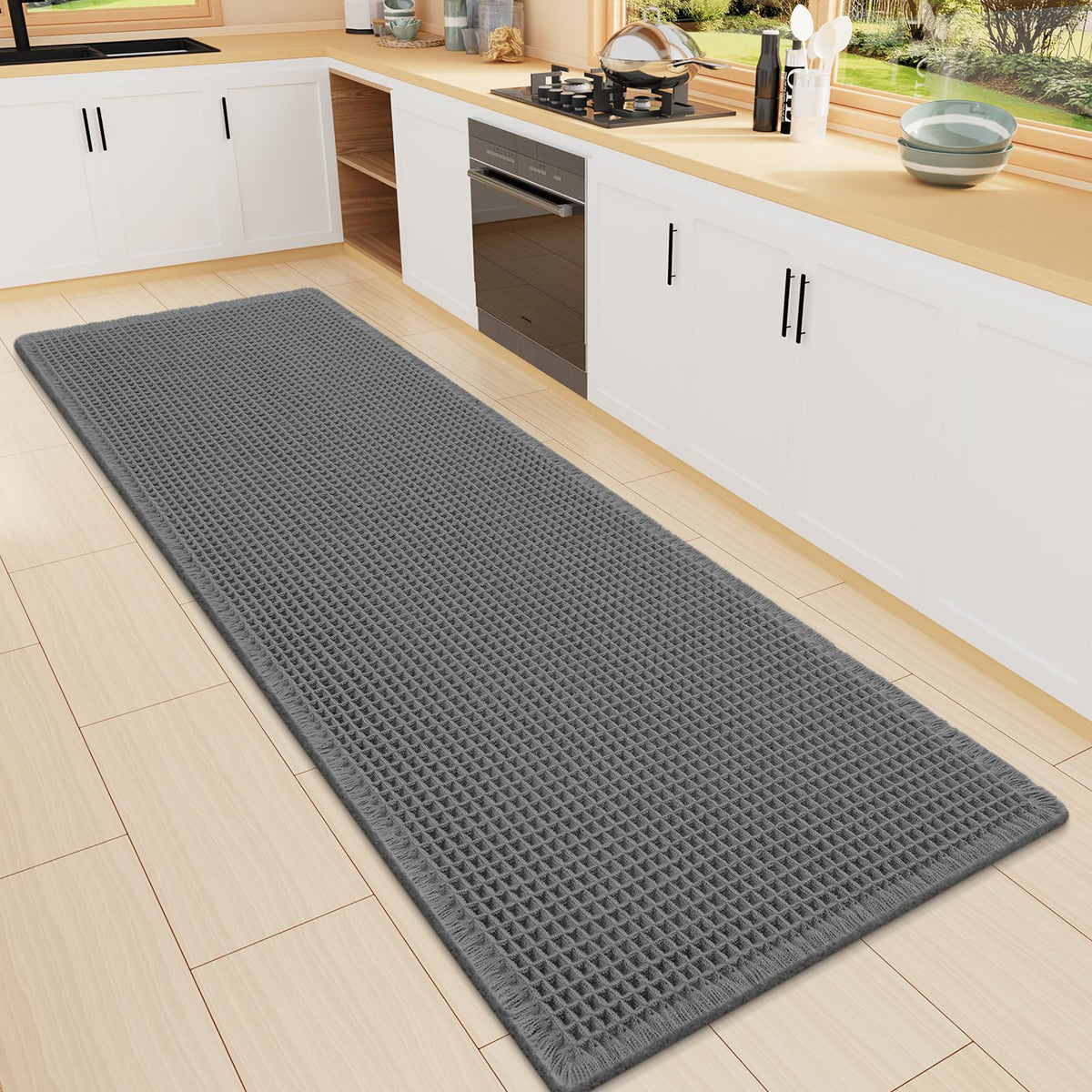 Smiry Waffle Bath Mat 24X16, Soft Absorbent Bathroom Rugs, Brown & Cream