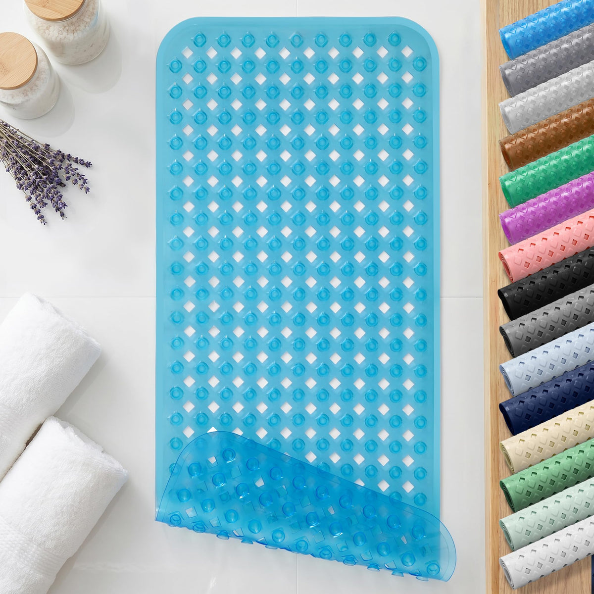 Yimobra Bathtub Mat Non Slip, 35"X16" Shower Mat with Strong Suction Cups & Drain Holes, Long Anti Slip Bath Tub Mat for Inside Shower, Machine Washable Fast Drying, Bathroom Essentials, Clear