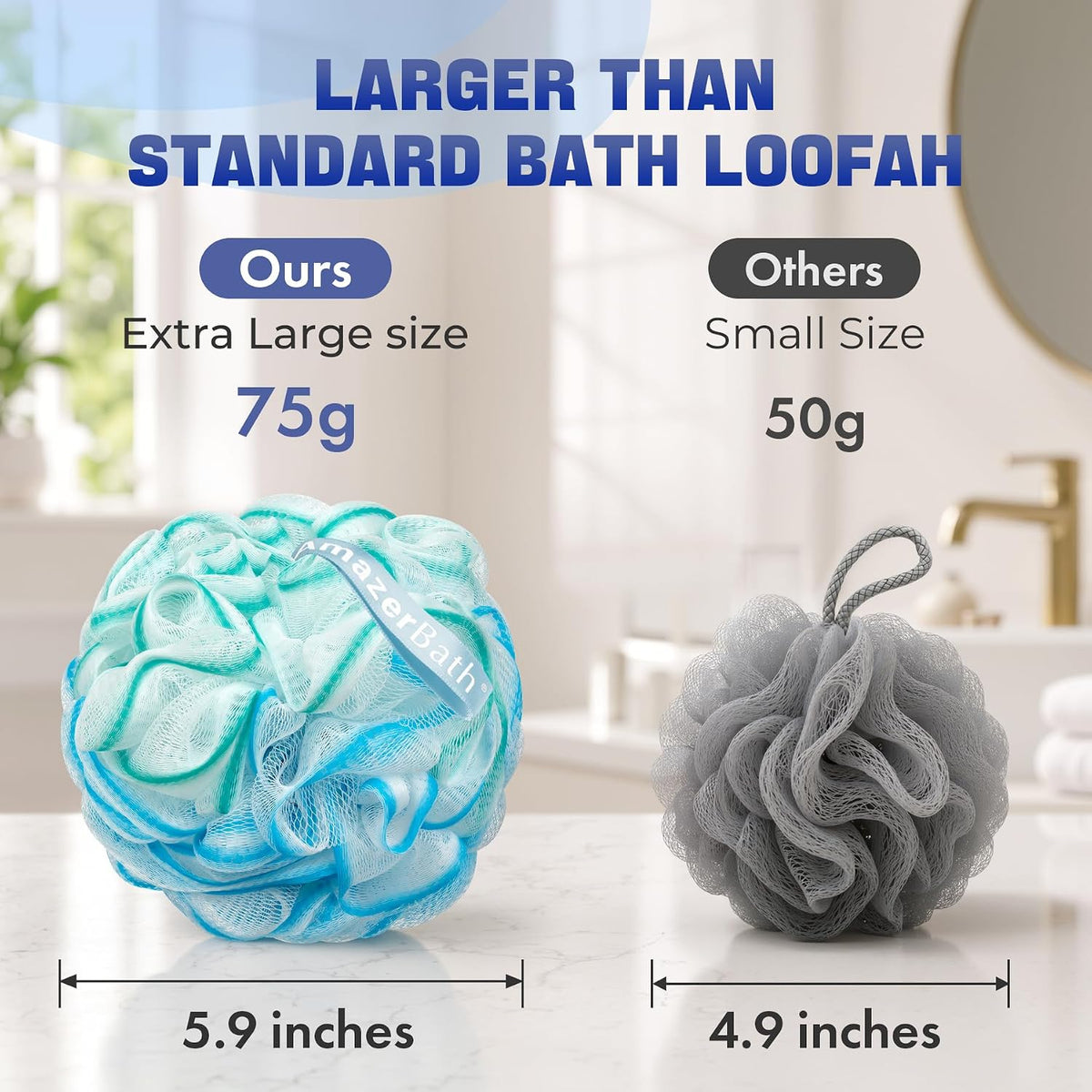 AmazerBath Loofah Sponge 75g/Piece, Exfoliating Bath Sponge Body Scrubber - Loofa Set of 4 Flower Color (Large, Green-Purple)