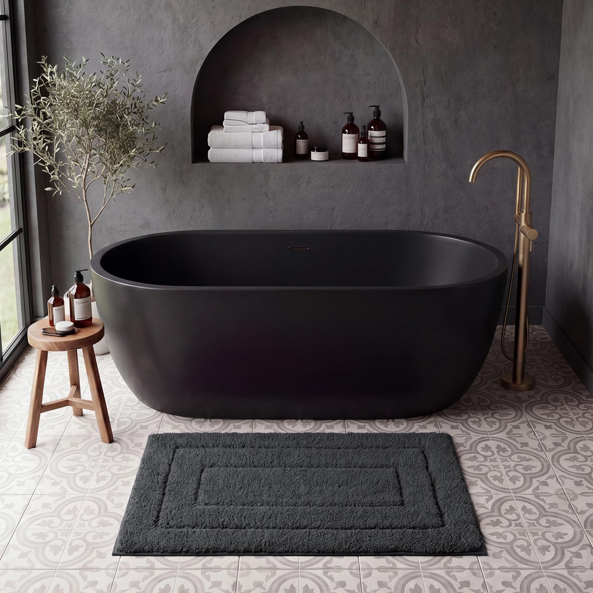 GRANNY SAYS Blue Bathroom Rug 16" x 24", Non-Slip Microfiber Bath Mat