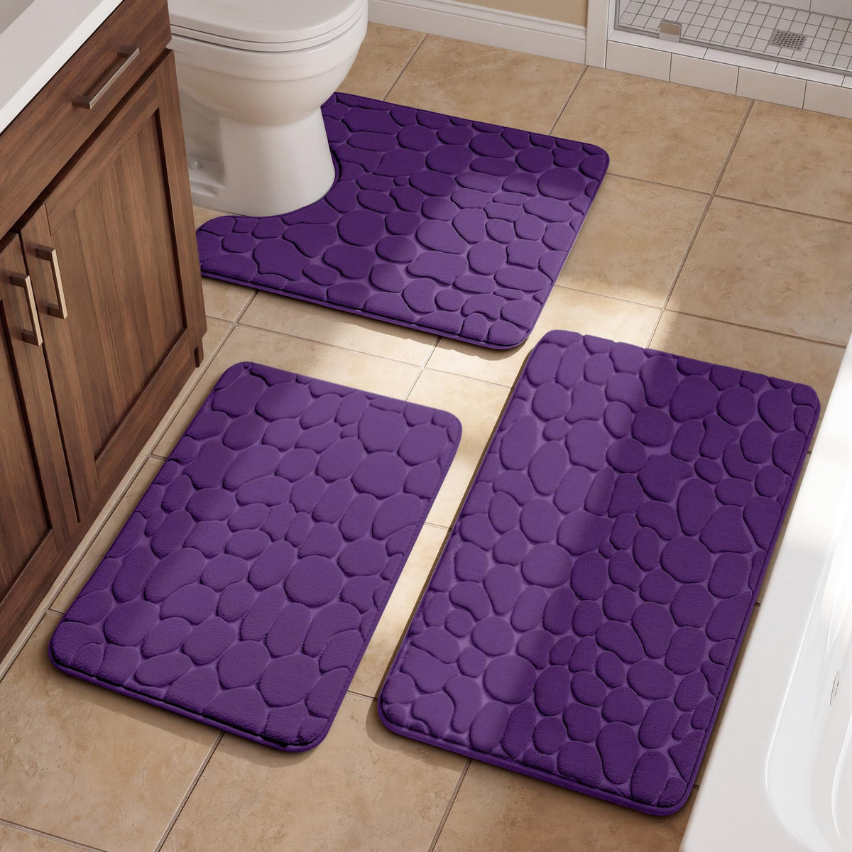 YIHOUSE Bathroom Mat Rug, Memory Foam Bath Mat, Non-Slip Bathroom Floor Mats, Cobblestone Bath Mats Absorbent Bath Rugs Washable Quick Dry (17x24,Dark Gray)
