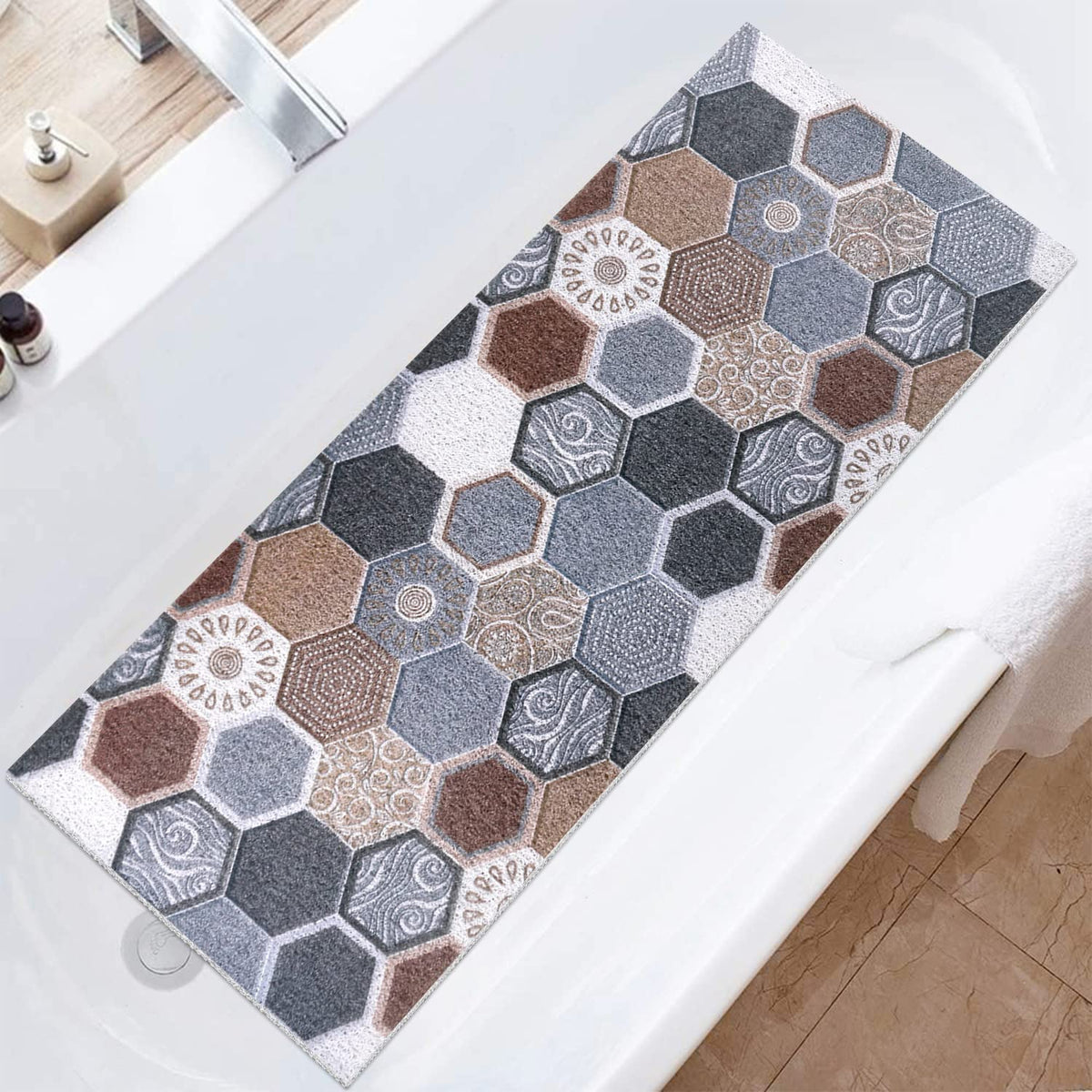 Shower Mat Non-Slip, Soft Comfort Bath Mat with Drainage Holes, PVC Loofah Massage Bathtub Mat for Shower, Tub, Bathroom, Wet Areas, Quick Drying