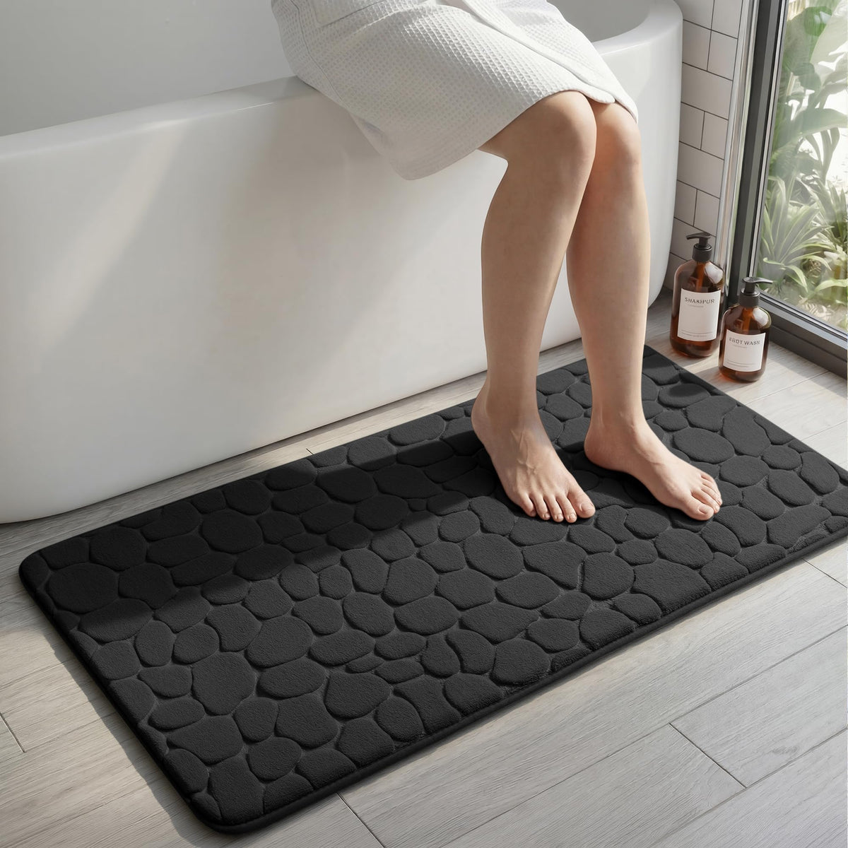 YIHOUSE Bathroom Mat Rug, Memory Foam Bath Mat, Non-Slip Bathroom Floor Mats, Cobblestone Bath Mats Absorbent Bath Rugs Washable Quick Dry (17x24,Dark Gray)