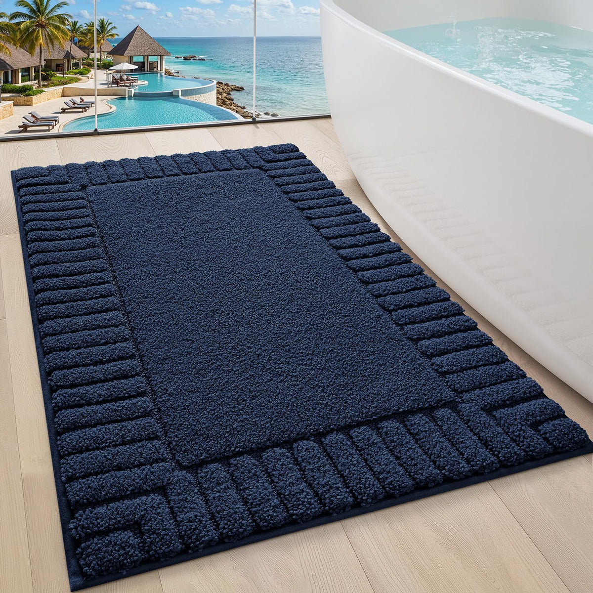 LUMI Soft Bathroom Rugs Absorbent, Non Slip Bath Mat 16x24, Beige