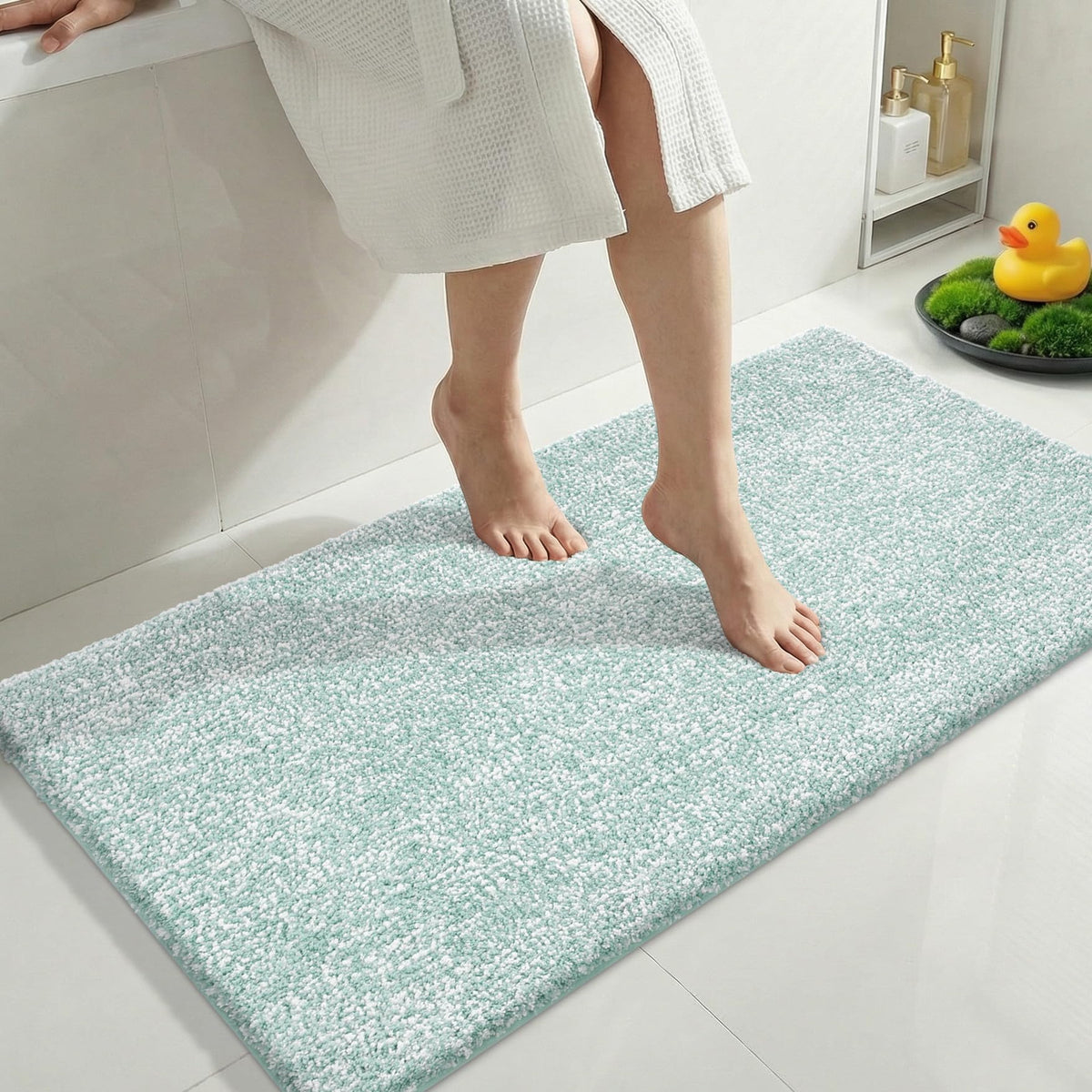 Yimobra Non Slip Machine Washable Bathroom Rug 24x17 Grey and White