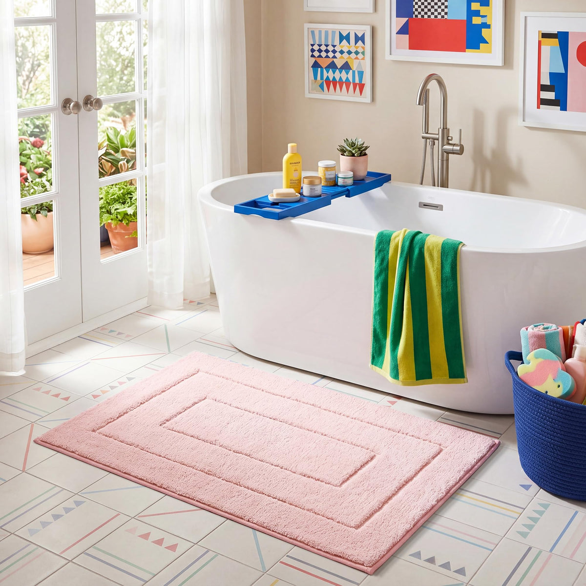 GRANNY SAYS Blue Bathroom Rug 16" x 24", Non-Slip Microfiber Bath Mat