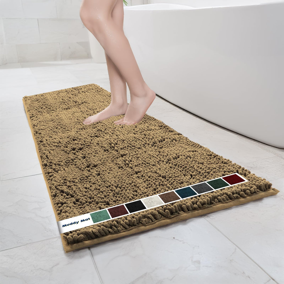 Muddy Mat Chenille Bathroom Rugs Quick Dry Microfiber Mats Non Slip Washable, Extra Thick, Soft and Highly Absorbent Bath Mats for Bathroom, Kitchen, and Shower Floor - Grey Medium 30"X19"