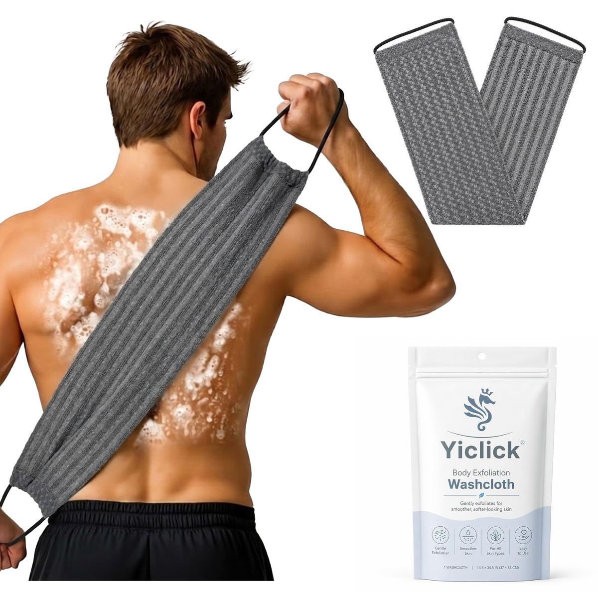 Yiclick Dual-Textured Exfoliating Washcloth Towel - Back Scrubber for Use in Shower Bath, Exfoliating Body Scrubber Exfoliator, Japanese Exfoliate Loofah Lufa Sponge Wash Cloth for Women Men