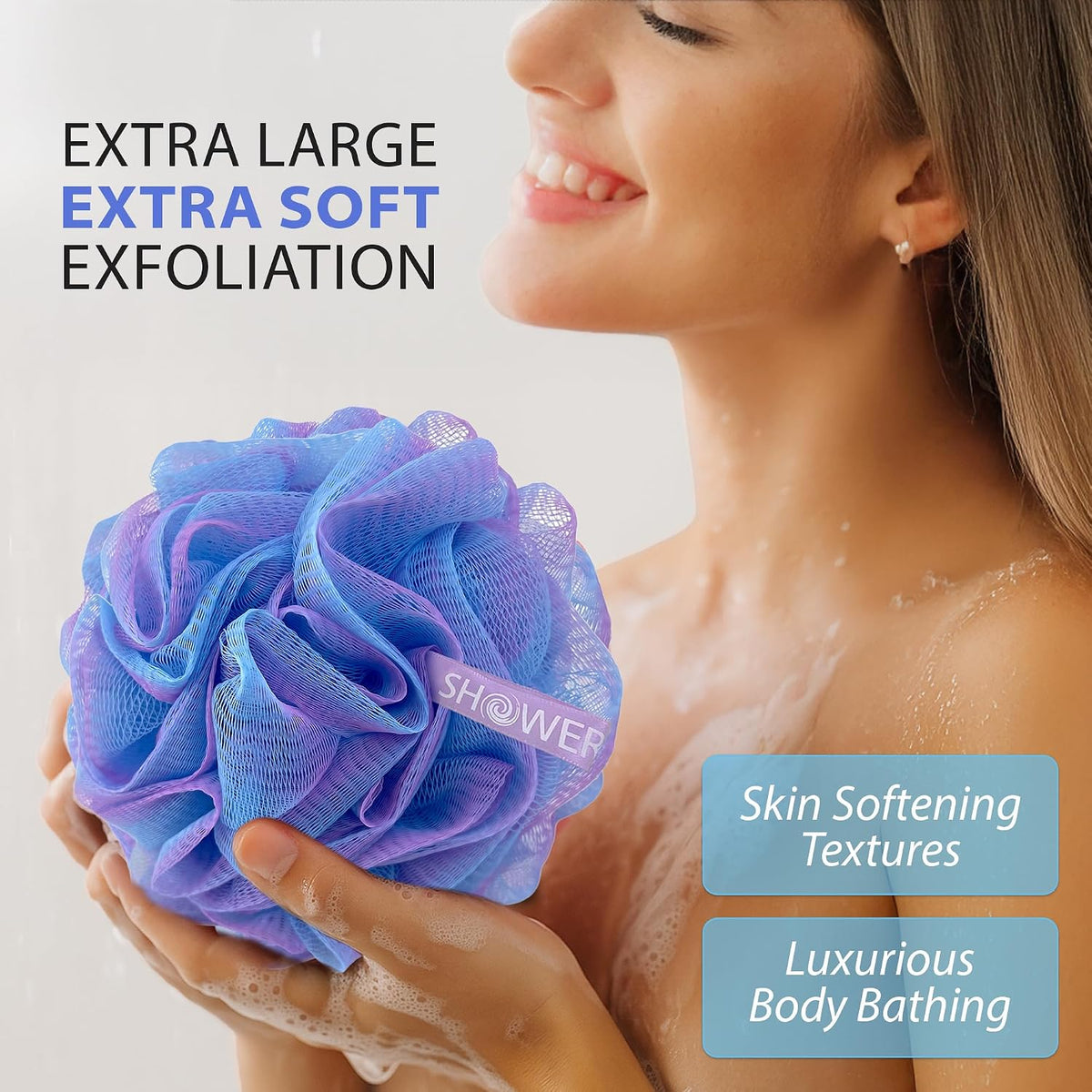 SHOWER BOUQUET Loofah Bath-Sponge XL Swirl-Deep-4-Pack // Extra Large 75g