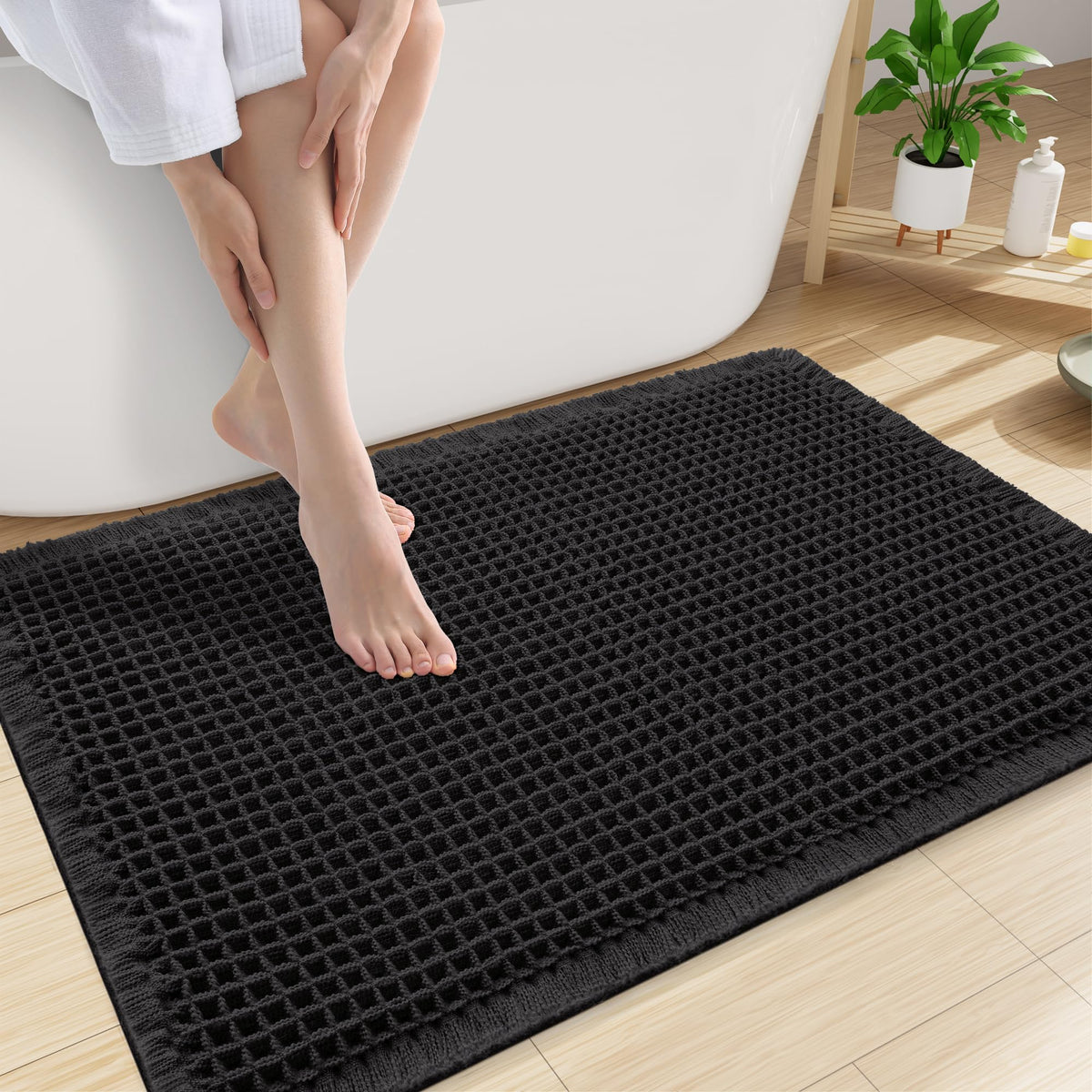 Smiry Waffle Bath Mat 24X16, Soft Absorbent Bathroom Rugs, Brown & Cream
