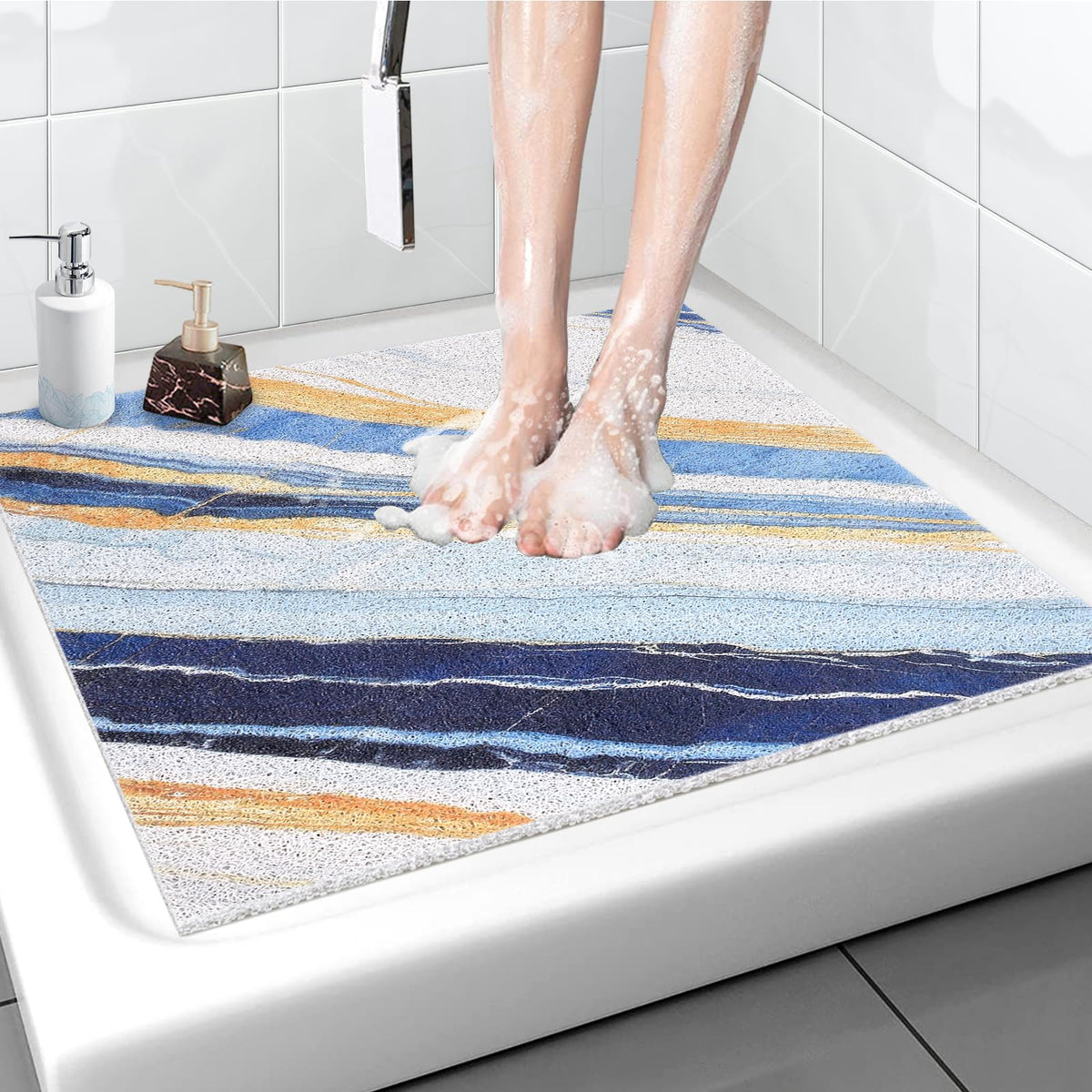 Shower Mat Non-Slip, Soft Comfort Bath Mat with Drainage Holes, PVC Loofah Massage Bathtub Mat for Shower, Tub, Bathroom, Wet Areas, Quick Drying