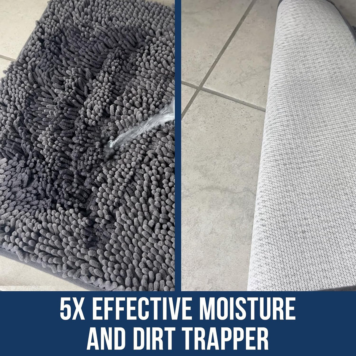 Muddy Mat Chenille Bathroom Rugs Quick Dry Microfiber Mats Non Slip Washable, Extra Thick, Soft and Highly Absorbent Bath Mats for Bathroom, Kitchen, and Shower Floor - Grey Medium 30"X19"