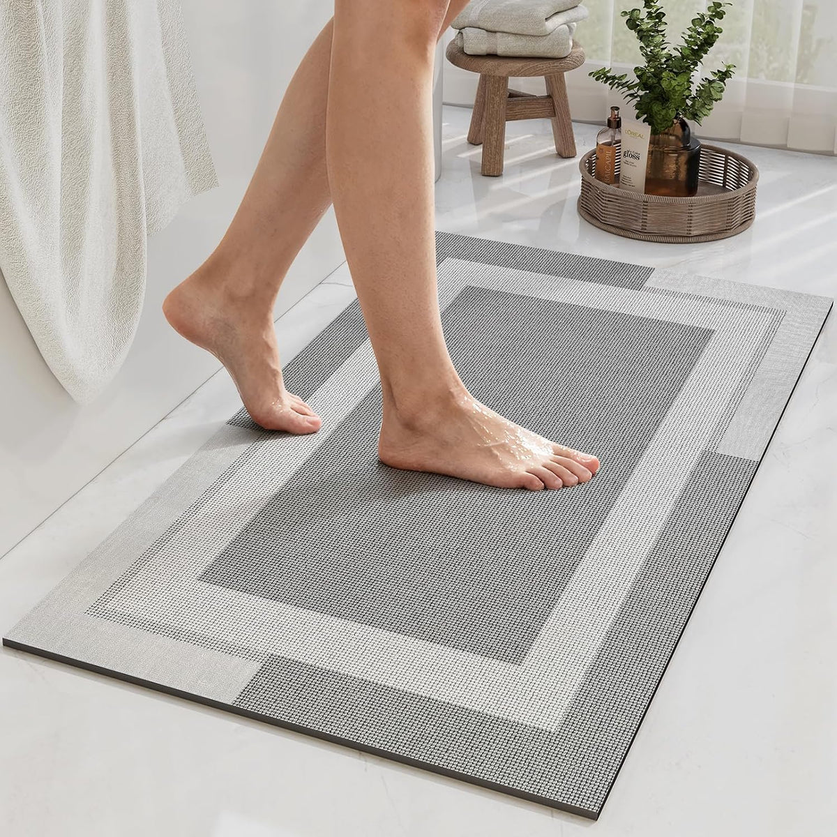 YDKGL Non Slip Bath Mat Thin Bathroom Rugs Fit Under Door Grey 16"x 24"