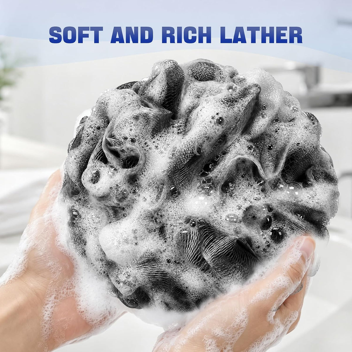 AmazerBath Loofah Sponge 75g/Piece, Loofah for Men Body Scrubber - Bath Sponge Loofa Set of 4 Black (Large)