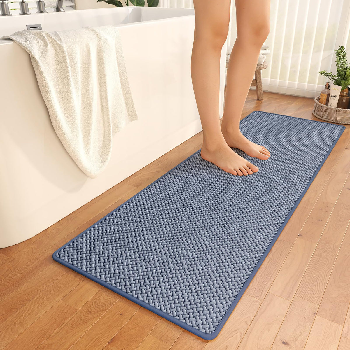 YDKGL Bathroom Rugs Non Slip, Foam Weave Texture Bath Mat, Grey 16x24