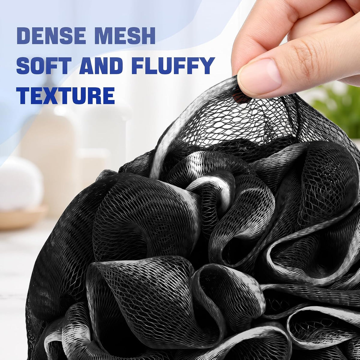 AmazerBath Loofah Sponge 75g/Piece, Loofah for Men Body Scrubber - Bath Sponge Loofa Set of 4 Black (Large)