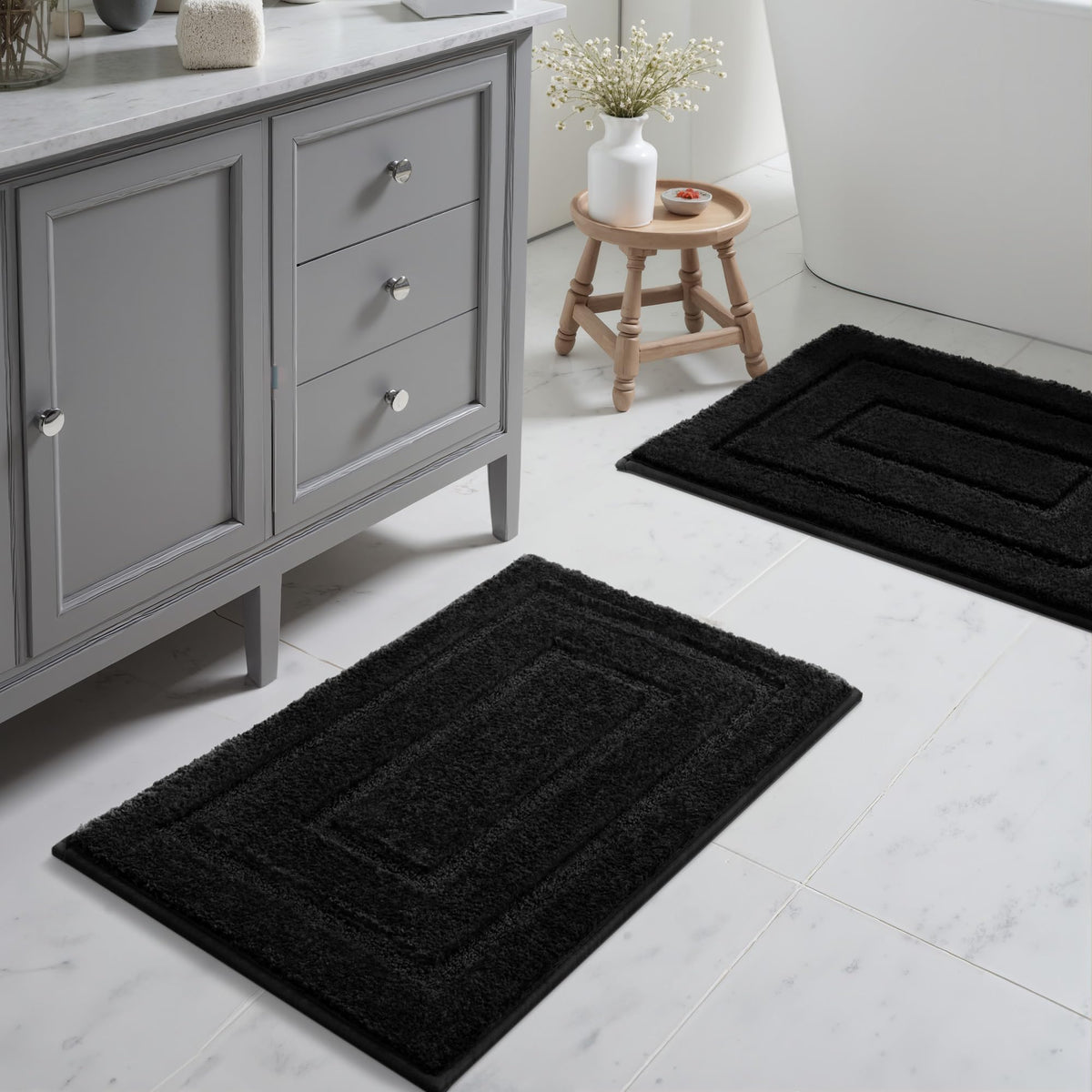 GRANNY SAYS Blue Bathroom Rug 16" x 24", Non-Slip Microfiber Bath Mat