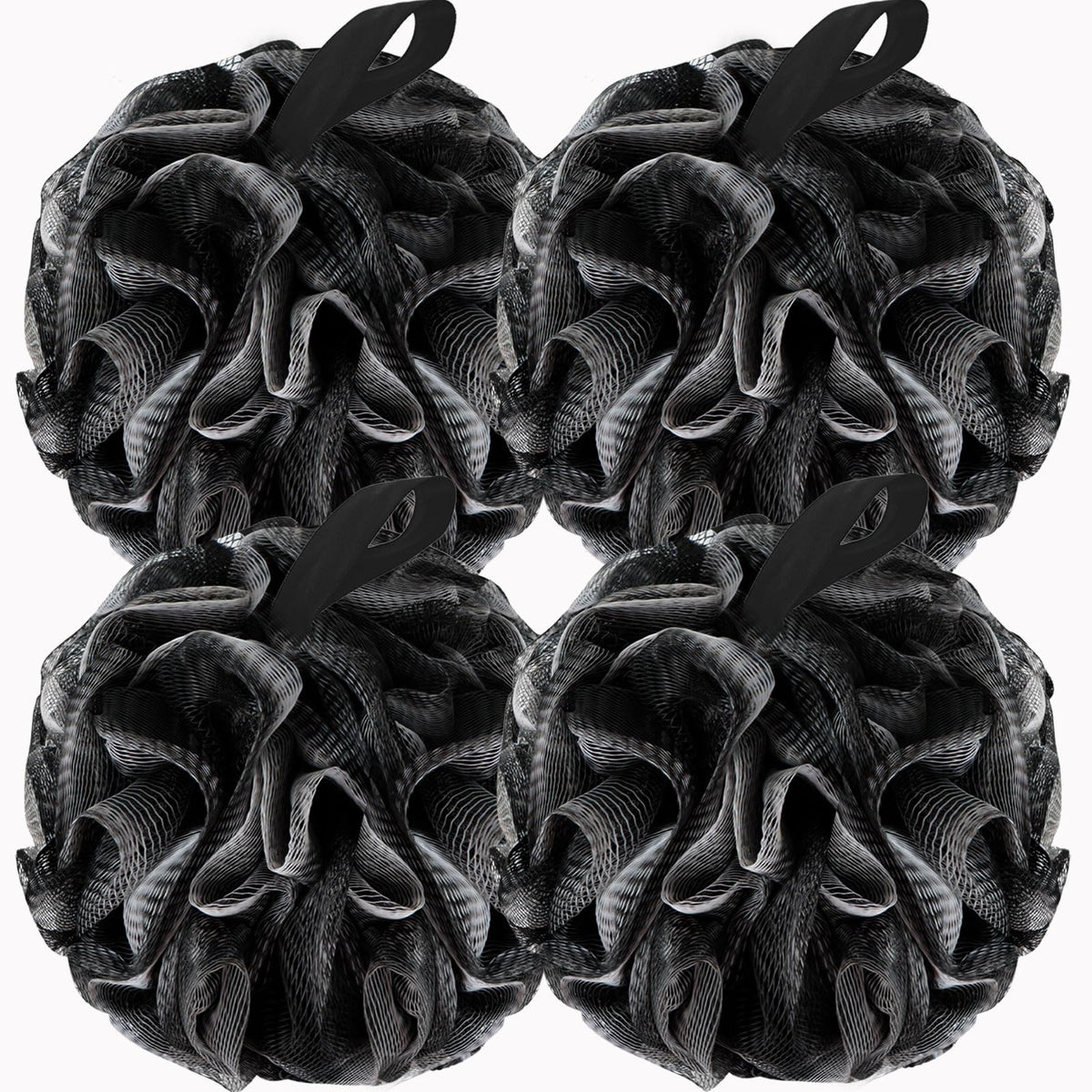 BCKENEY Bath Loofah Shower Sponge Body Back Scrubber Soft Mesh Shower Puffs Exfoliating Loofa for Women & Men Bath Accessories Cleaning Tool (Pack of 4 60G Loofah, Dark Elf)