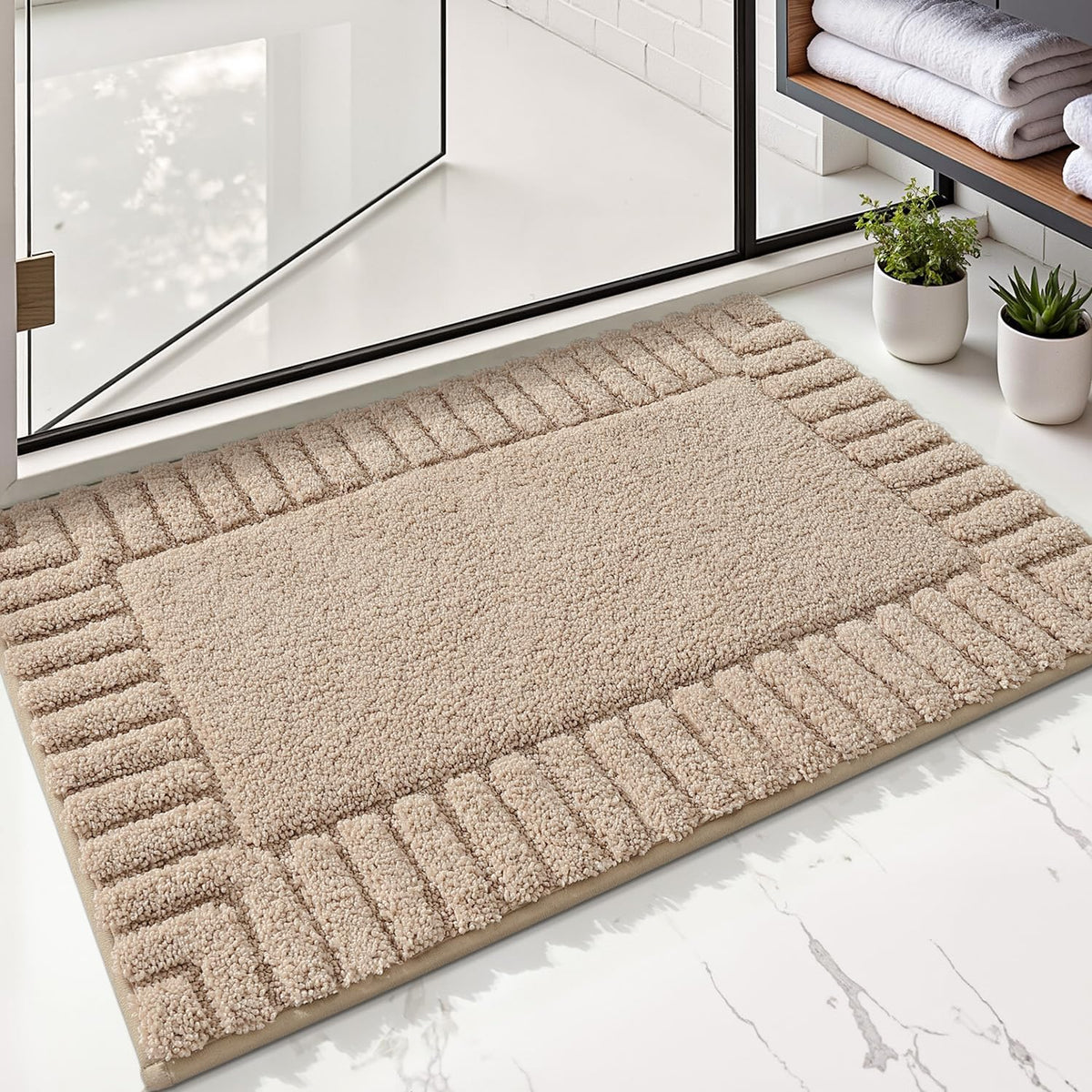 LUMI Soft Bathroom Rugs Absorbent, Non Slip Bath Mat 16x24, Beige