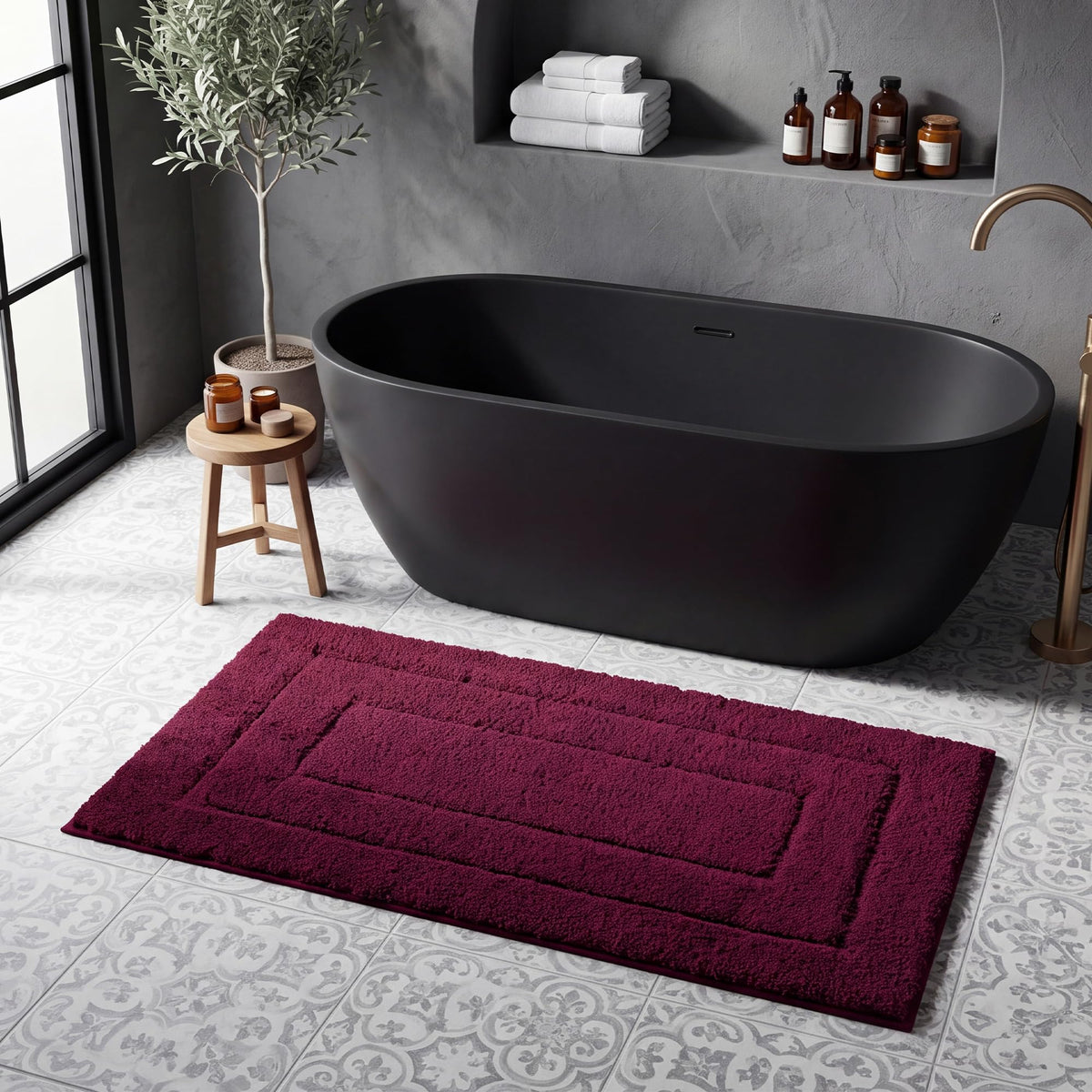 GRANNY SAYS Blue Bathroom Rug 16" x 24", Non-Slip Microfiber Bath Mat
