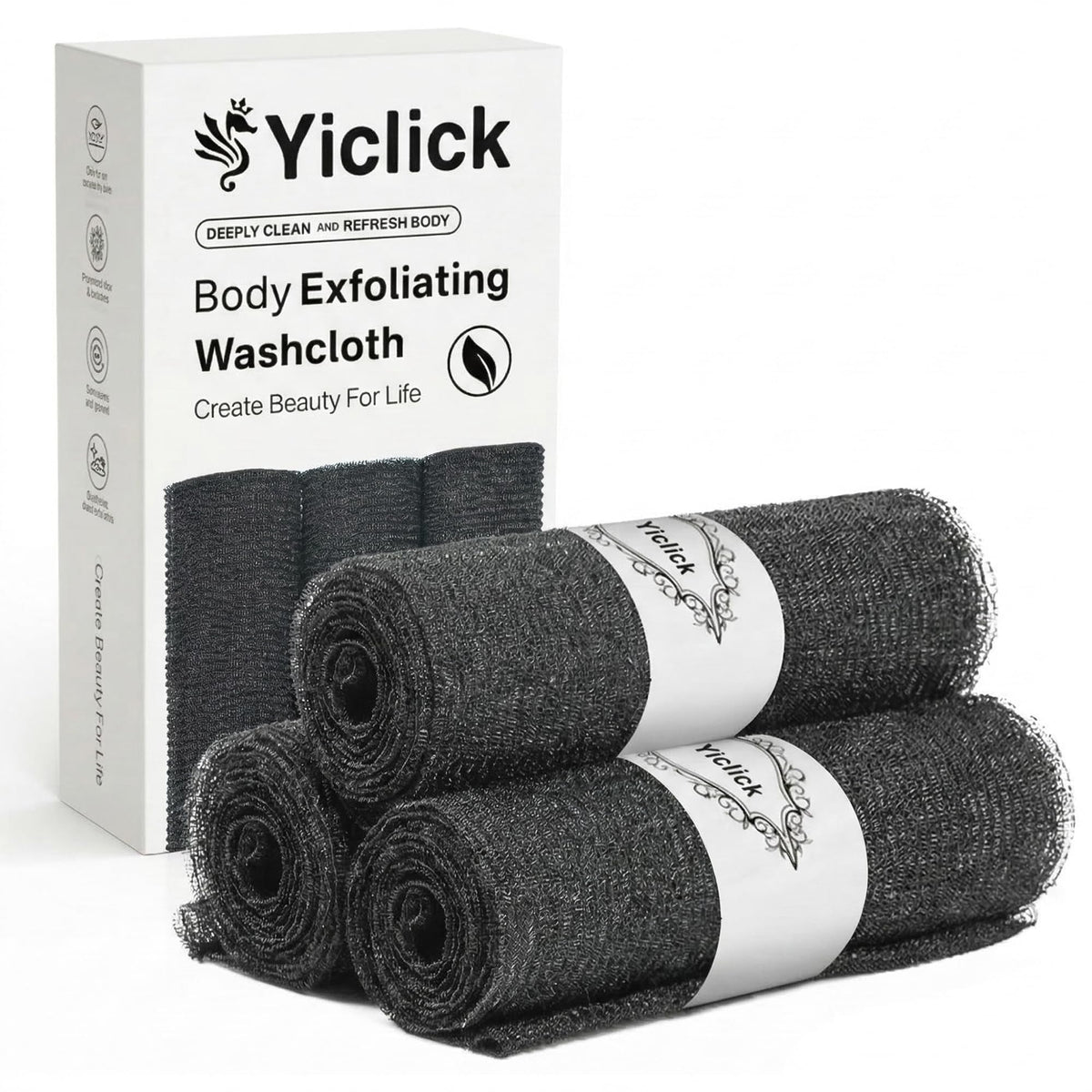 Yiclick 3 PCS Exfoliating Washcloth Towels - Exfoliating Body Scrubber Exfoliator, Back Scrubber for Shower Bath Use, Japanese & Korean Scrub Wash Cloths, Loofah Lufa Sponge Washer for Women Men