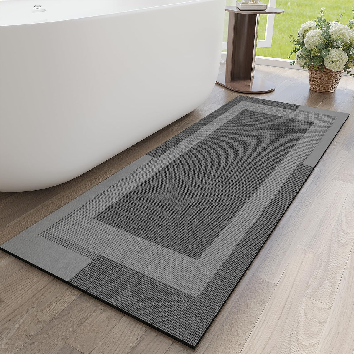 YDKGL Non Slip Bath Mat Thin Bathroom Rugs Fit Under Door Grey 16"x 24"