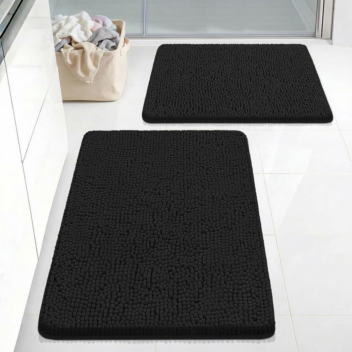 Bcoimo Small Bath Rug Mat,Chenille Extra Soft Navy Bathroom Mats for Floor
