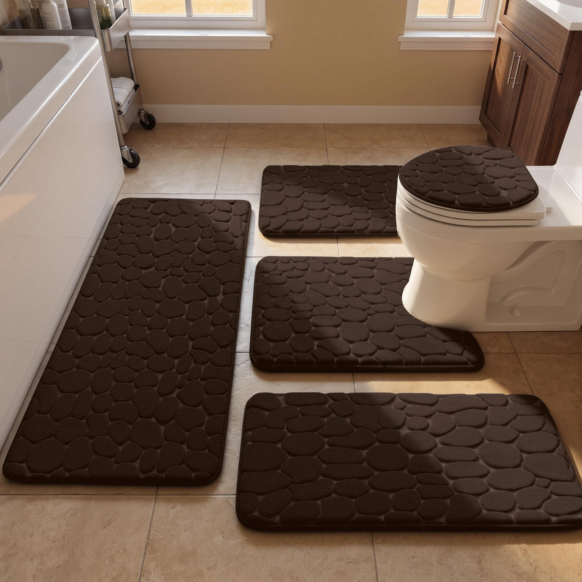 YIHOUSE Bathroom Mat Rug, Memory Foam Bath Mat, Non-Slip Bathroom Floor Mats, Cobblestone Bath Mats Absorbent Bath Rugs Washable Quick Dry (17x24,Dark Gray)