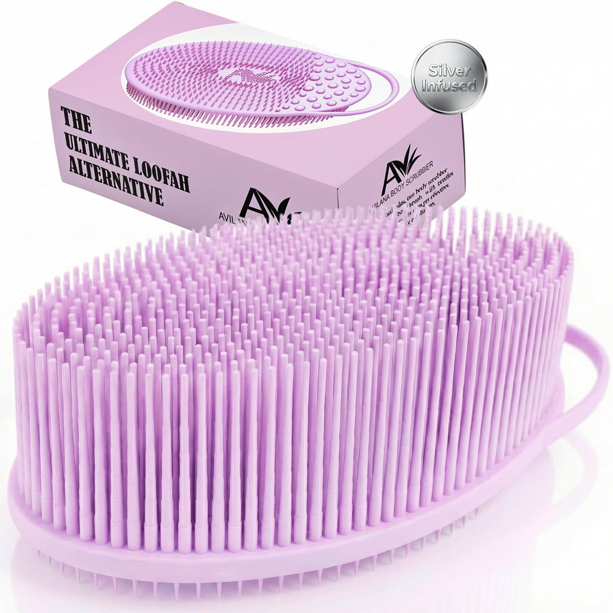 Avilana Premium Silicone Body Scrubber - Trusted Since 2017 - SGS Certified Food Grade Dual Sided Bath Brush, Quick-Dry Exfoliating Loofah Alternative, Massage Brush Sensitive Skin Women Men