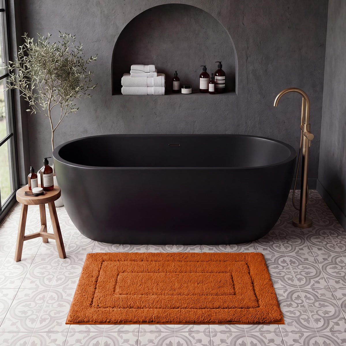 GRANNY SAYS Blue Bathroom Rug 16" x 24", Non-Slip Microfiber Bath Mat
