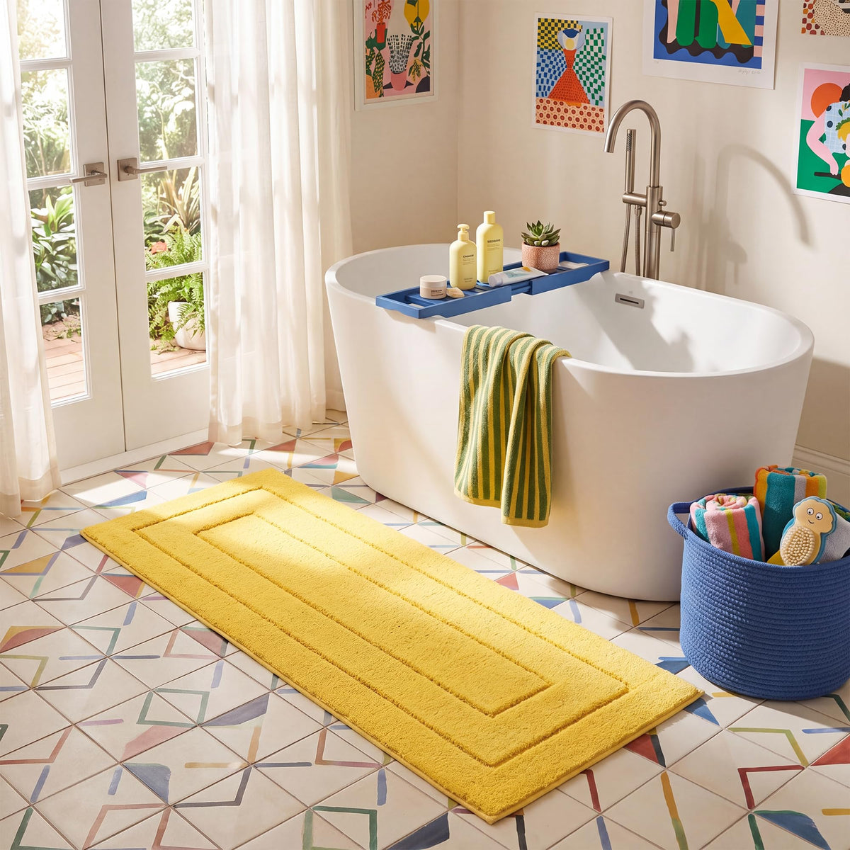 GRANNY SAYS Blue Bathroom Rug 16" x 24", Non-Slip Microfiber Bath Mat
